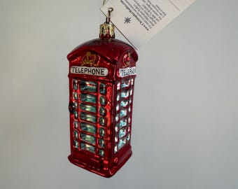 Limited Edition Christopher Radko - London Calling 01-129-0 Retired Vintage Glass Christmas Ornament -  British Telephone Booth Phone