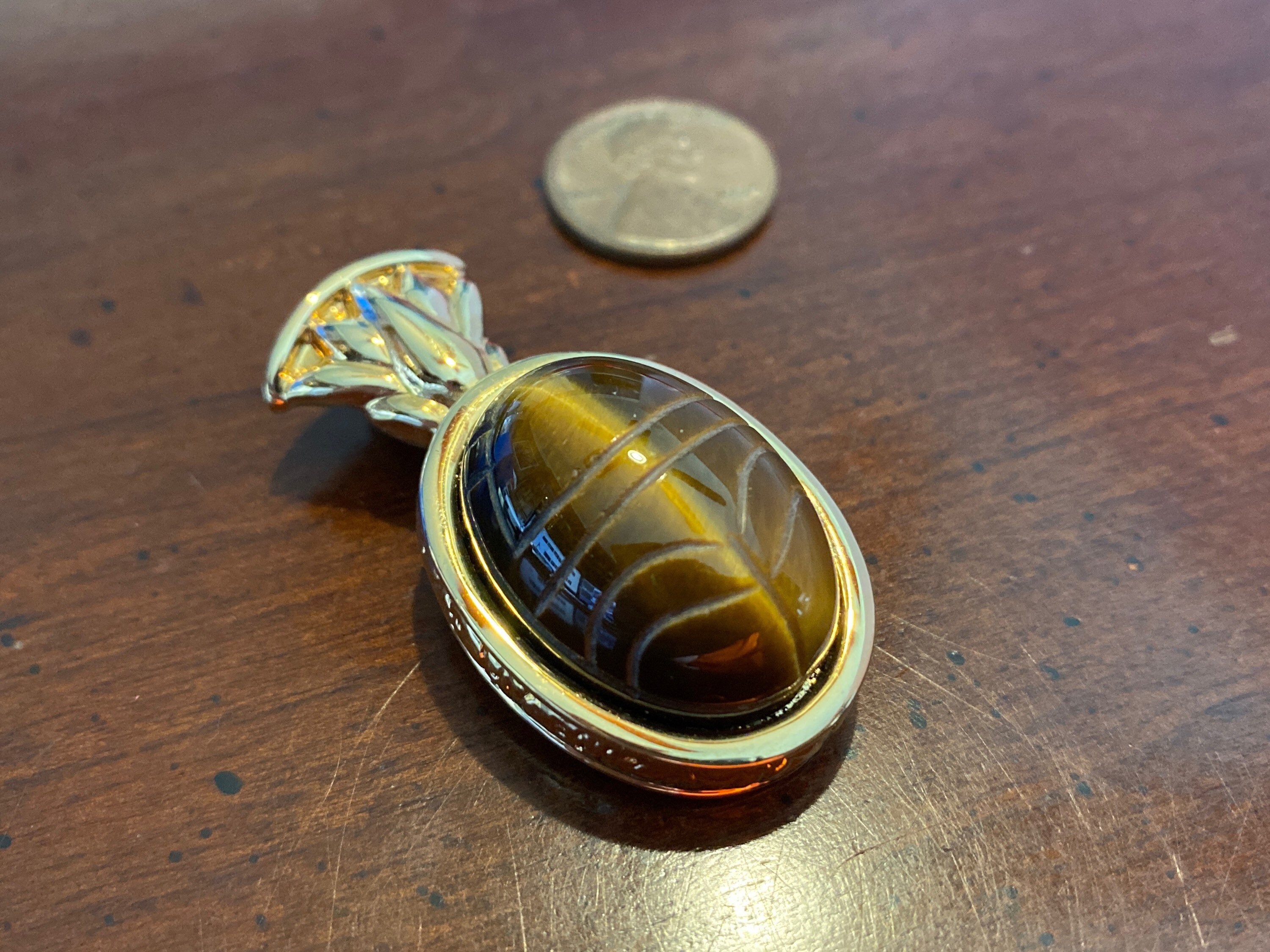 Vintage Kenneth Lane Tiger Eye Heart Scarab Necklace Enhancer