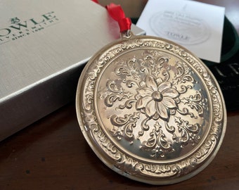 Vintage 2002 Towle Old Master Sterling Silver Christmas Ornament 60th Anniversary Holiday Medallion Tree Trimming Retro Decoration