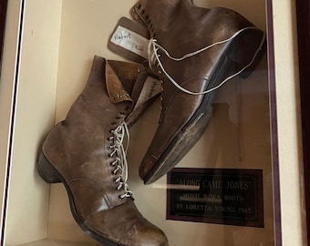 Loretta Young Screen Worn Leather Boots in Along Came Jones 1945 Legends Hollywood Movie Prop Original Memorabilia Gary Cooper Theatre Room