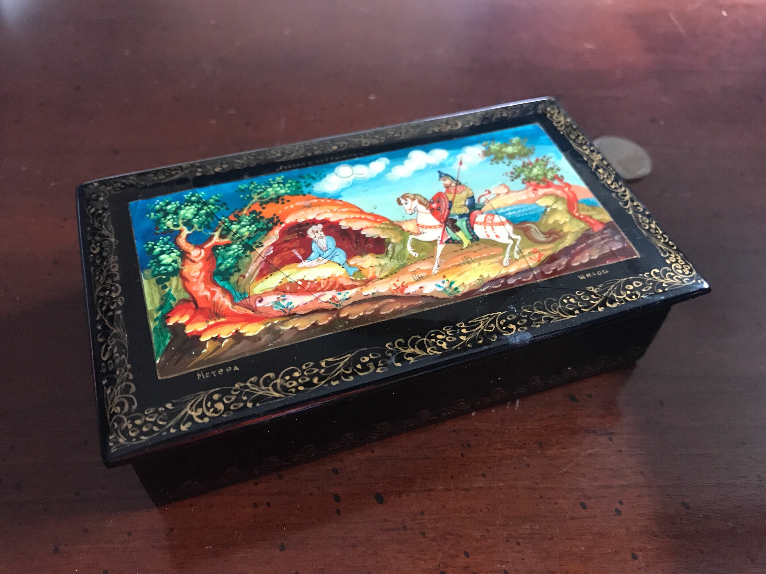 Mstyora Ruslan and Ludmila Pushkin 1930s Russian Lacquer Box by