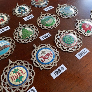 Lunt Sterling Silver Christmas Ornaments - Vintage Sterling Frame and Enamel - Metal Tree Retro Decorations - Annual - Adler&#39;s