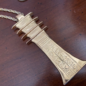 Large Egyptian Revival Golden Djed Pendant Necklace - Egyptomania Museum Jewelry - Treasures of Tutankhamun - Backbone of Osiris  Stability