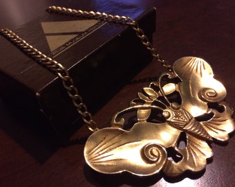 Gold Taoist Butterfly of Rebirth and Immortality Choker Necklace - Vintage Alva Museum Replicas - Moth - Collar Bib