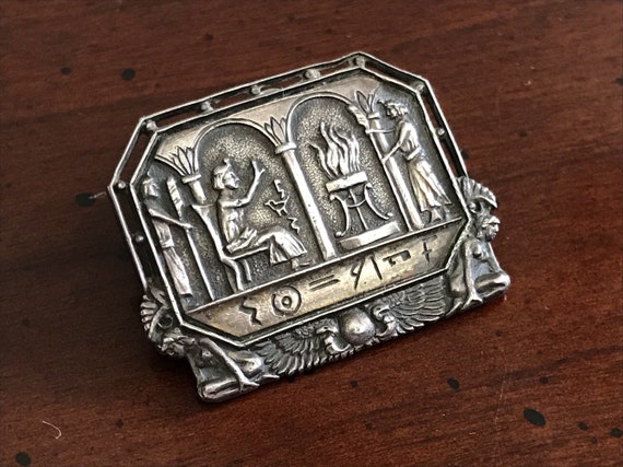 Vintage Goddess Nekhbet Mut Sterling Silver Storyteller Brooch - Vulture Goddess - Egyptian Revival Isis - Nude Goddess - Antique