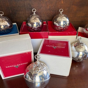 Reed and Barton Silver Holly Ball Christmas Ornaments  Vintage Annual 1976-1979 Available - Metal Jingle Bell Tree Trimming Retro Decoration
