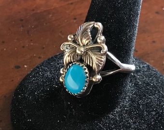 Vintage Navajo Sleeping Beauty Turquoise Sterling Silver Ring - Southwest Indian Hand Made Native American Southwestern Statement Old Pawn