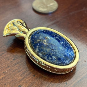 Vintage Kenneth Lane Blue Jasper Heart Scarab Necklace Enhancer - Egyptian Revival Runway Statement Showstopper KJL Khepri Sun God - Lotus