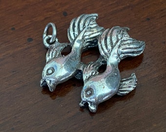 Vintage Tortolani Silver Pisces Pendant - Fish Zodiac Charm - Koi Horoscope Astrology Zodiac Necklace Pleasure Love - Water Sign Statement