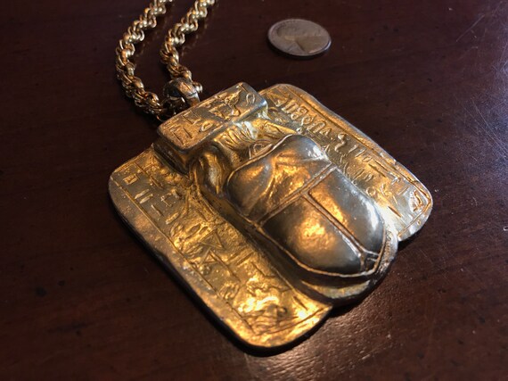 Kenneth Lane Egyptian Revival Gold Scarab Cartouche Pendant  display picture 1
