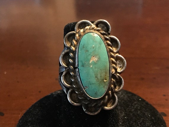 Vintage Navajo Turquoise Ring Sterling Silver - S… - image 3