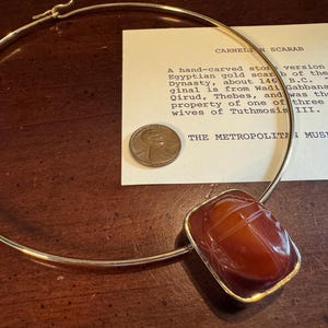 MMA Carnelian Heart Scarab Choker Necklace - Vintage Khepri Emerging Sun God - Khepera - Egyptian Revival - Atum Amulet - Gold on Sterling