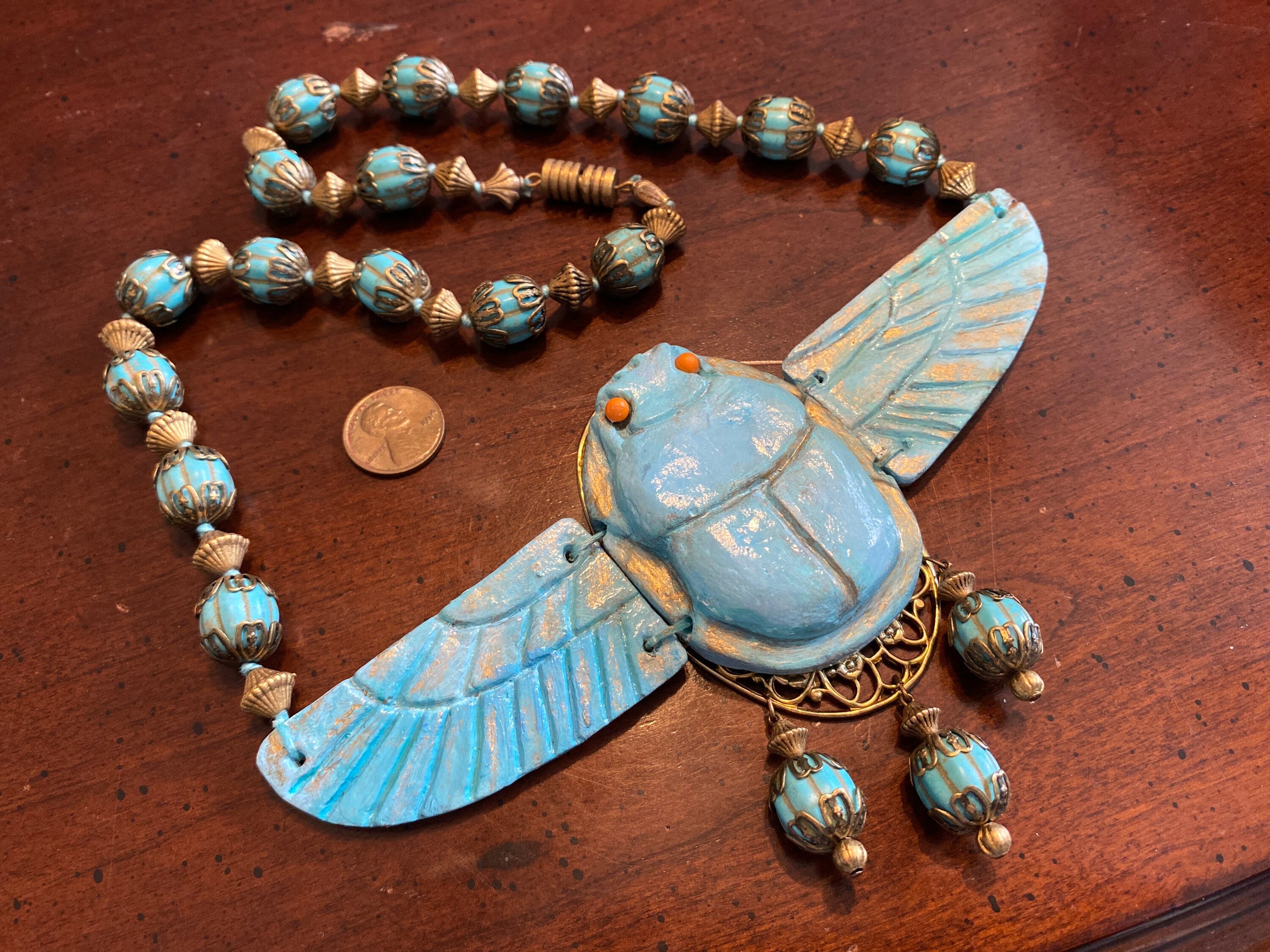 Blue scarab necklace best sale