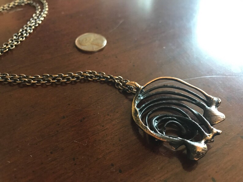 Vintage Finland Modernist Scandinavian Renmoosbl\u00fcte Iceland Moss Valo Koru Hannu Ikonen Bronze Reindeer Moss Necklace Solid Bronze