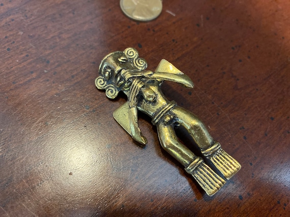 Vintage Columbian Gold Flute Player Fertility Brooch - Alva Museum