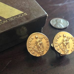 Vintage Goddess Fortuna Coin Earrings - Goddess of Fortune and Fate, Personification of Luck Clip On - Alva Museum Replica Gold Roman Coin