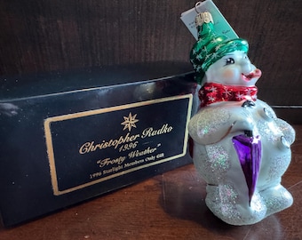 Limited Edition Christopher Radko - Frosty Weather 96-SP-14 1996 Retired Vintage Glass Ornament - Original Box - Starlight Members - Snowman