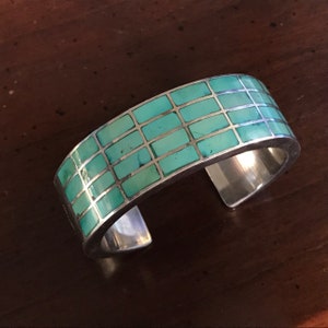 Fed Jimenez Southwest Sterling Silver Green Turquoise Bracelet Fed Jimenez Southwest Sterling Silver Green Turquoise Bracelet