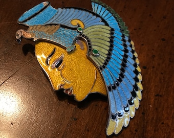 Vintage Jaime Quiroz ALBA Cleopatra as Vulture Goddess Nekhbet Mut Combo Brooch Pendant Sterling Silver Enamel TG-06 Egyptian Revival Isis