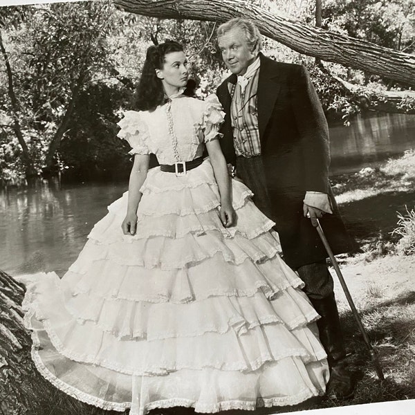 Vintage Gone with the Wind Vivien Leigh - White Ruffled Dress - Hollywood 8x10 Movie Press Photo Civil War Scarlett O'Hara - Ball Gown