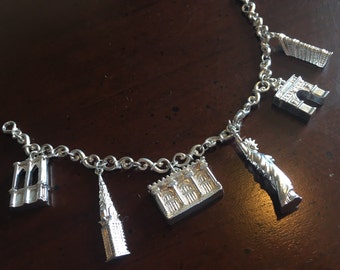 Rare NY Sterling Silver MMA New York City Monuments Bracelet - Vintage Empire State - Metropolitan Museum of Art Chrysler Brooklyn Flatiron