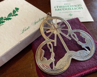1972 Lunt Sterling Silver Shepherds Vigil Ornament - First Annual - Cross Medallion Pendant  Original Box and Paperwork - Nativity Bethlehem