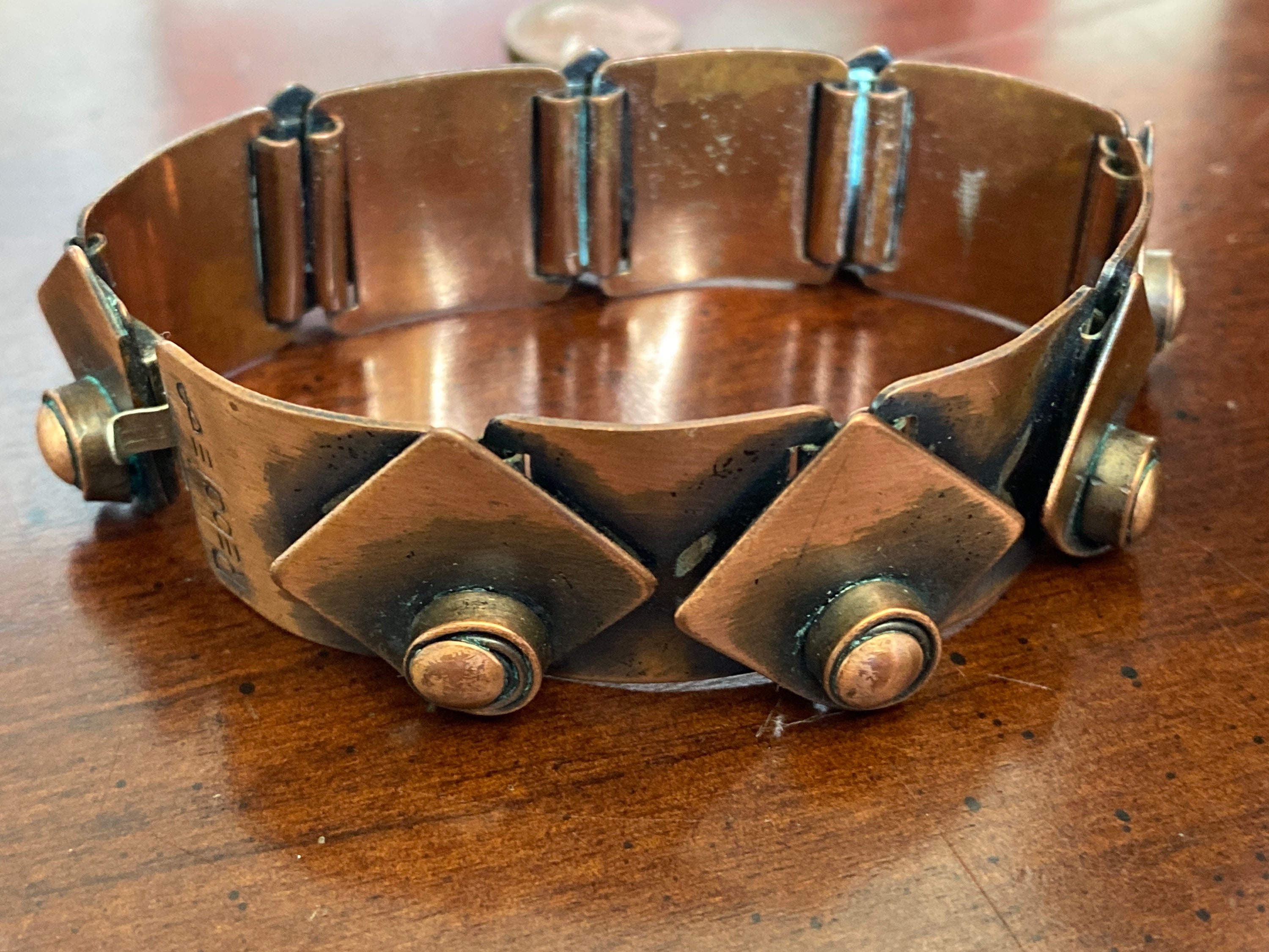 Vintage Rebajes Copper Bracelet MCM Modernist Geometric Design