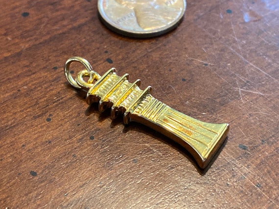 Vintage KJL Gold Djed Amulet Pendant Charm - Egyp… - image 1