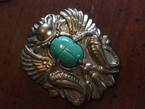 Egyptian Revival 1930's Winged Scarab, Cobra, Sol… - image 1