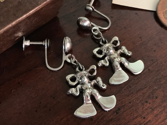 Vintage Silver Gremlin Pixie Screwback Earrings -… - image 1