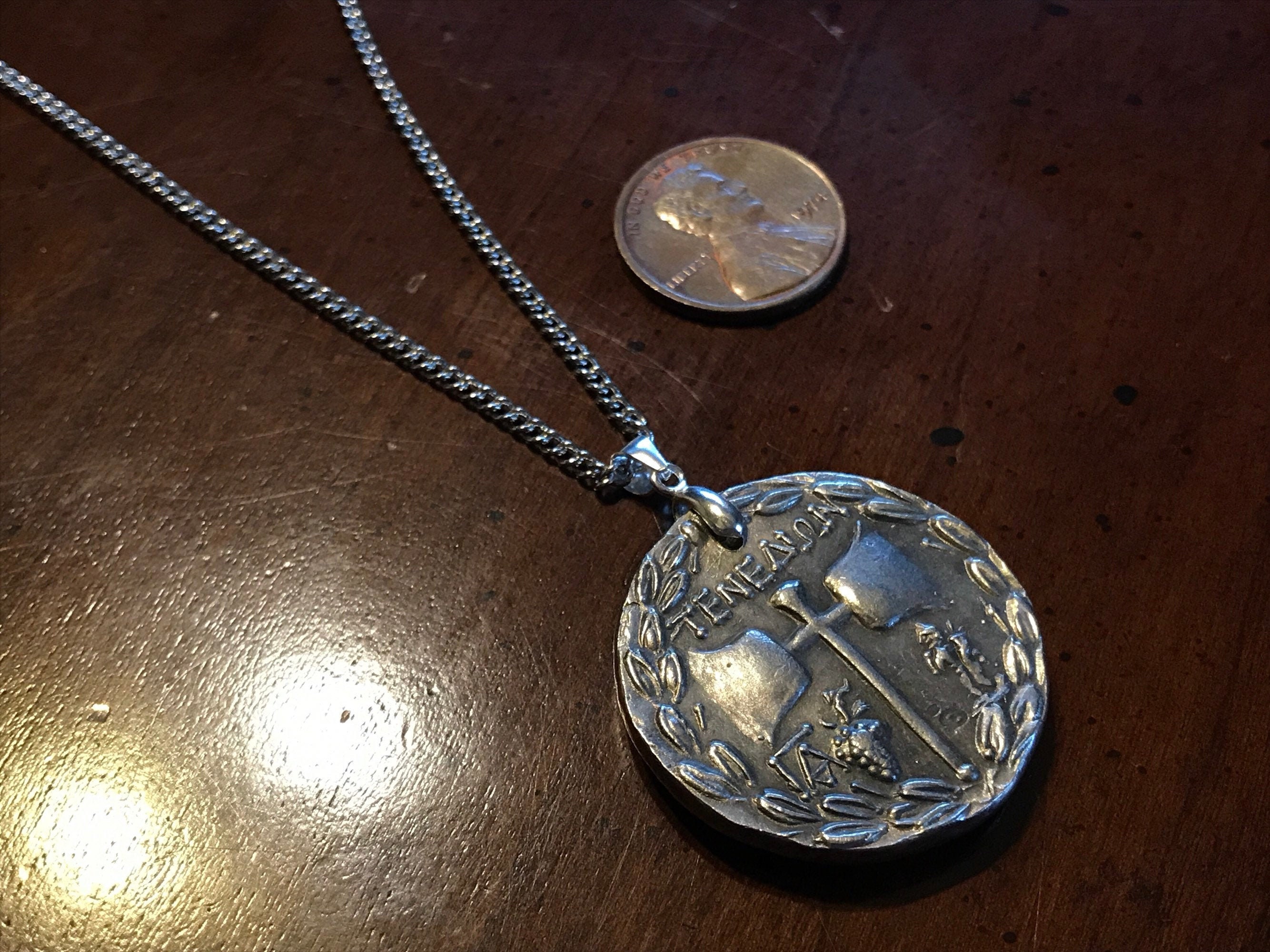 Vintage Sacred Axe Silver Coin Pendant Necklace - Labrys