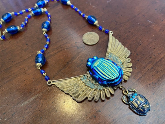 Antique LC Tiffany Scarab Necklace Egyptian Revival Louis 