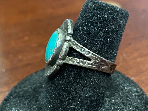 Vintage Navajo Turquoise Ring Sterling Silver Sig… - image 2