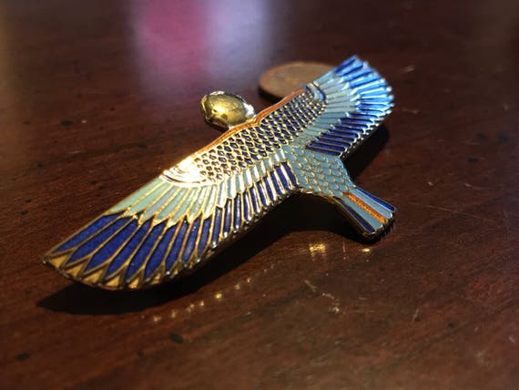 Vintage God of the Sky Horus Gold Enameled Brooch… - image 2