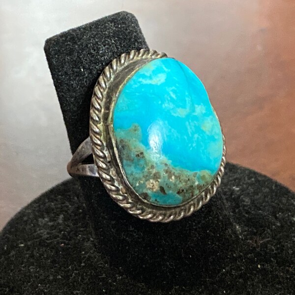 Vintage Navajo Turquoise Ring Sterling Silver - Southwest Indian Hand Made Native American Antique Dead Old Pawn Robin Egg Turquoise