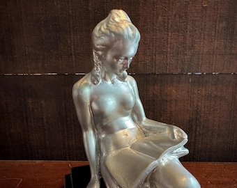 Ronson Nude Girl Bookend Figural 1920s Naked Vintage Sculpture Metal Nymph Woman Art Deco Erotic Bookworm Nerdy Antique Aronson Black Silver