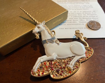 Vintage MMA White Unicorn Christmas Ornament Middle Ages Unicorn