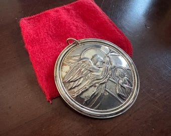 1988 Towle Sterling Silver Story of Christmas Ornament - Medallion Pendant - Annual Xmas Ornament - Nativity Angel Appeared Archangel Mary