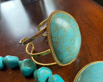 Vintage MMA Bracelet and Necklace Set Parure Simulated Turquoise