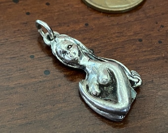 Vintage Tortolani Silver Virgo Pendant - The Maiden Wheat Shaft - Virgin Innocence Mercury  Horoscope Astrology Zodiac Charm Statement