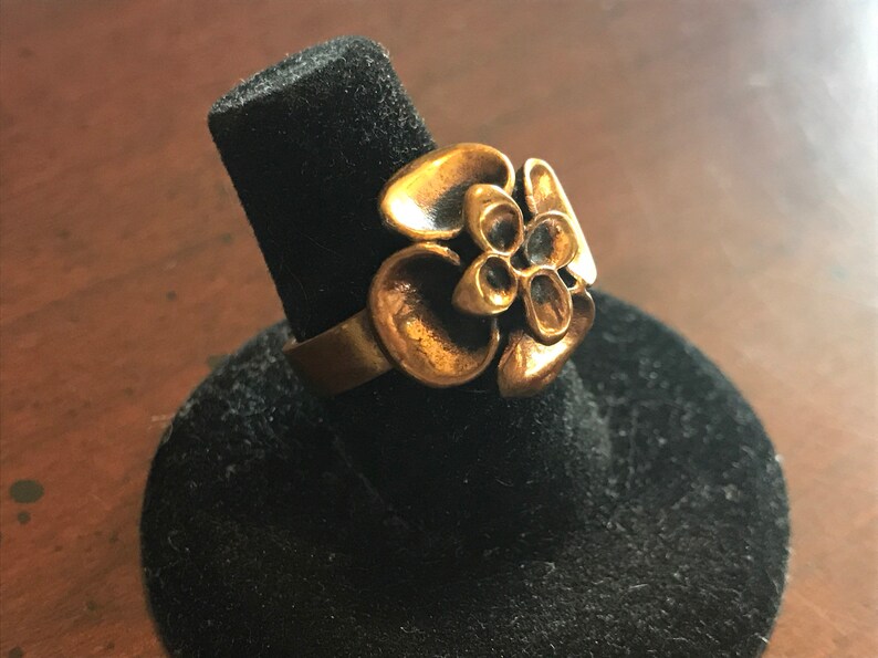 Solid Bronze Renmoosbl\u00fcte Hannu Ikonen Symmetrical Reindeer Moss Ring Iceland Moss Vintage Finland Modernist Scandinavian Finnish