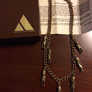 Vintage Inca Gold Amulet Charm Necklace Peru Pre Columbian - Alva Museum Replica - Original Box - Incan Peruvian Periapt Pendant Ornaments