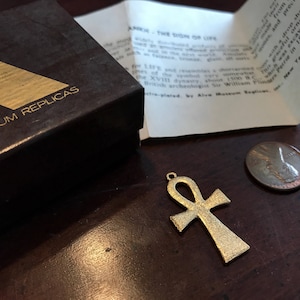 Vintage Egyptian Revival Gold Ankh Pendant - Sign of Life Amulet - Alva Museum Replicas