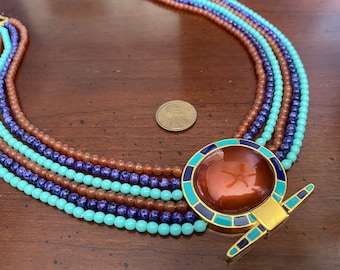 MMA Shen Symbol Gold Enamel Choker Necklace - Vintage Egyptian Revival 1976 Metropolitan Museum Art Treasures of Tutankhamun Infinity Sun
