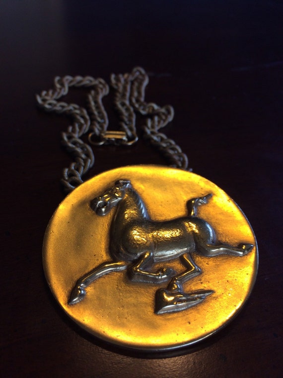 Vintage Flying Horse of Kansu Pendant Necklace  Hu