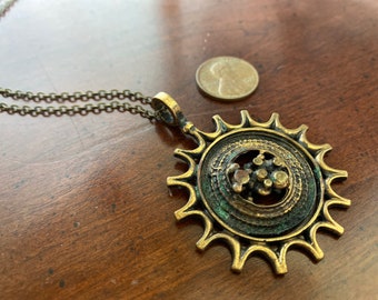 Jorma Laine Bronze Sunburst Necklace - Vintage Finland Modernist Scandinavian - Turun Hopea - Abstract Brutalist Necklace Sun