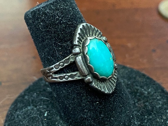 Vintage Navajo Turquoise Ring Sterling Silver Sig… - image 1
