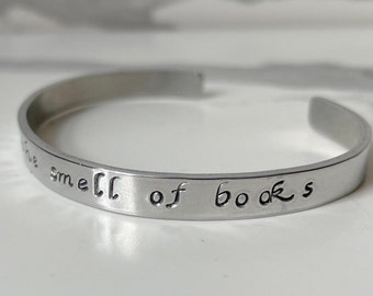 I love the smells of books silver cuff bracelet | bookish gift | readers gifts | book club | bookworm gift