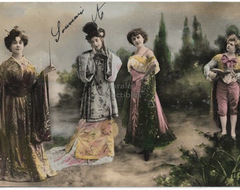 1919 Vintage FRENCH Real Photo Postcard Lovely Fashion Sweet BOY and GIRL holding hands