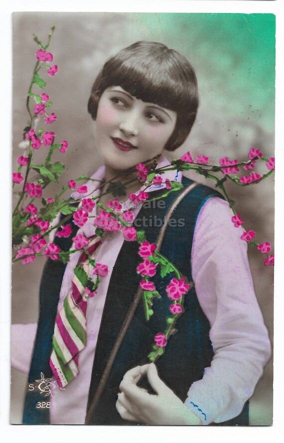 Art Deco Era Beauty With Bob Hair And Tie Beautiful Woman Etsy